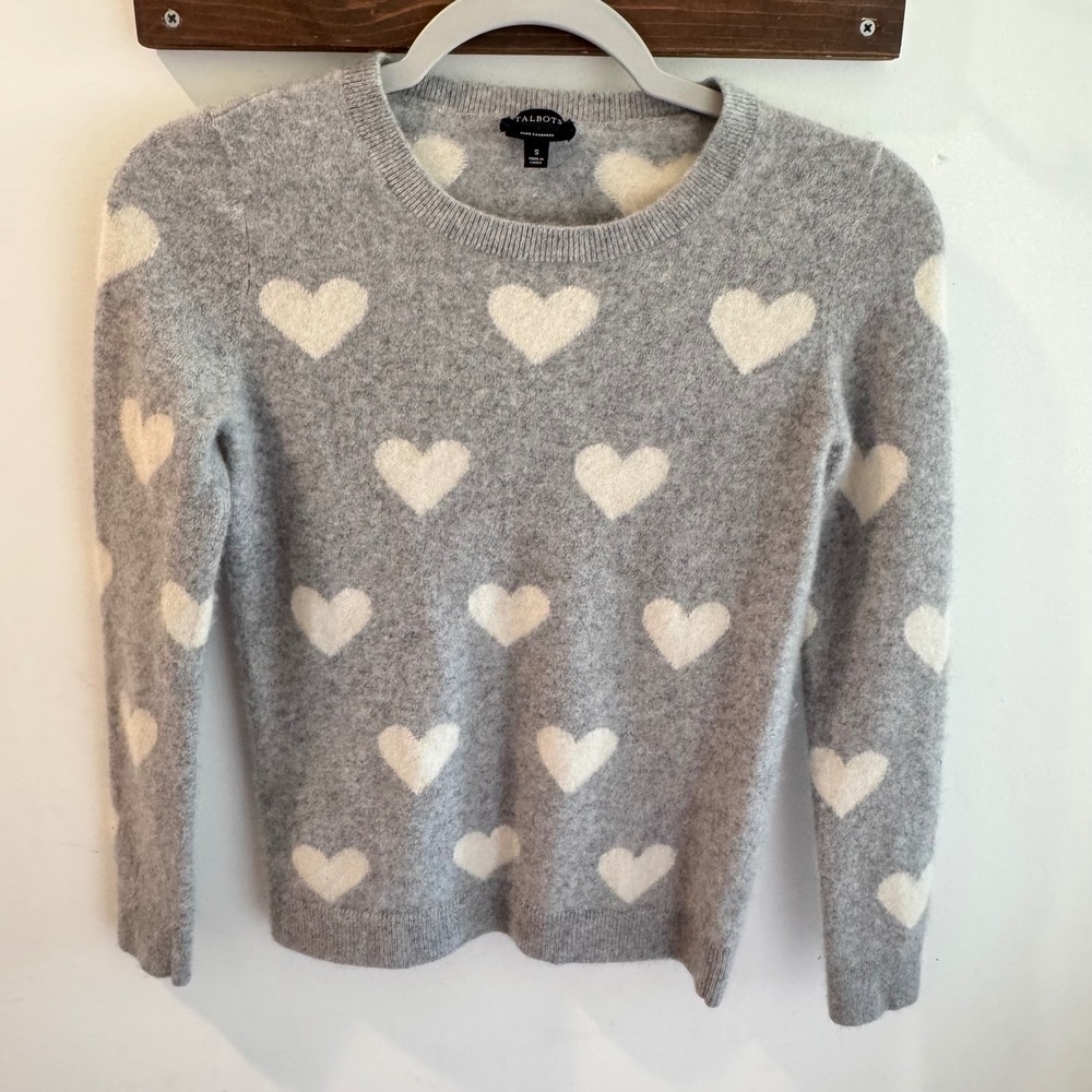Talbots Womens‎ Pure Cashmere Heart Intarsia Crewneck Sweater Gray Small